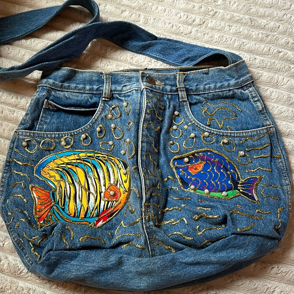 Vintage hand painted purse made from jeans!
